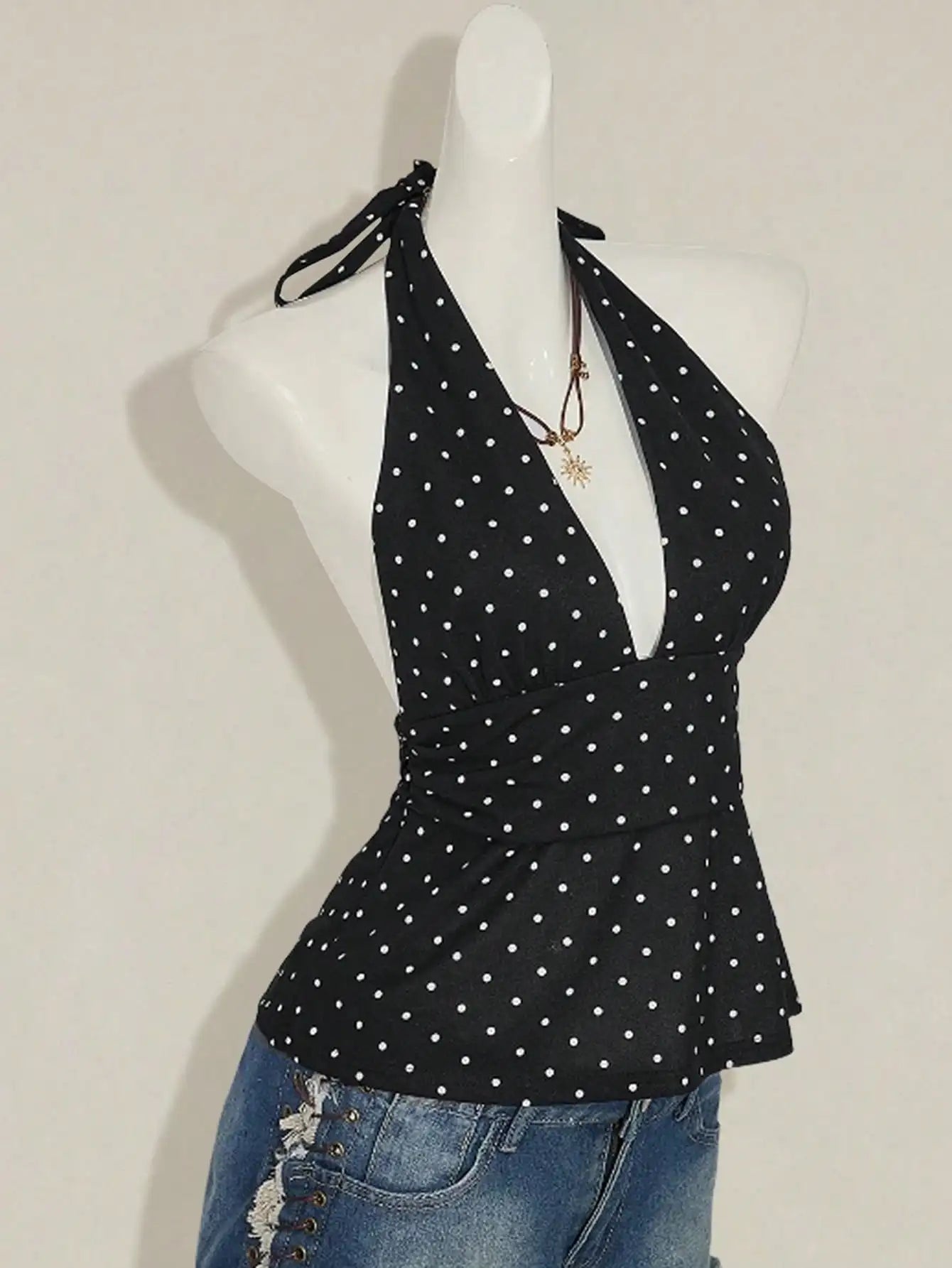 Polka Dot Halter Peplum Top