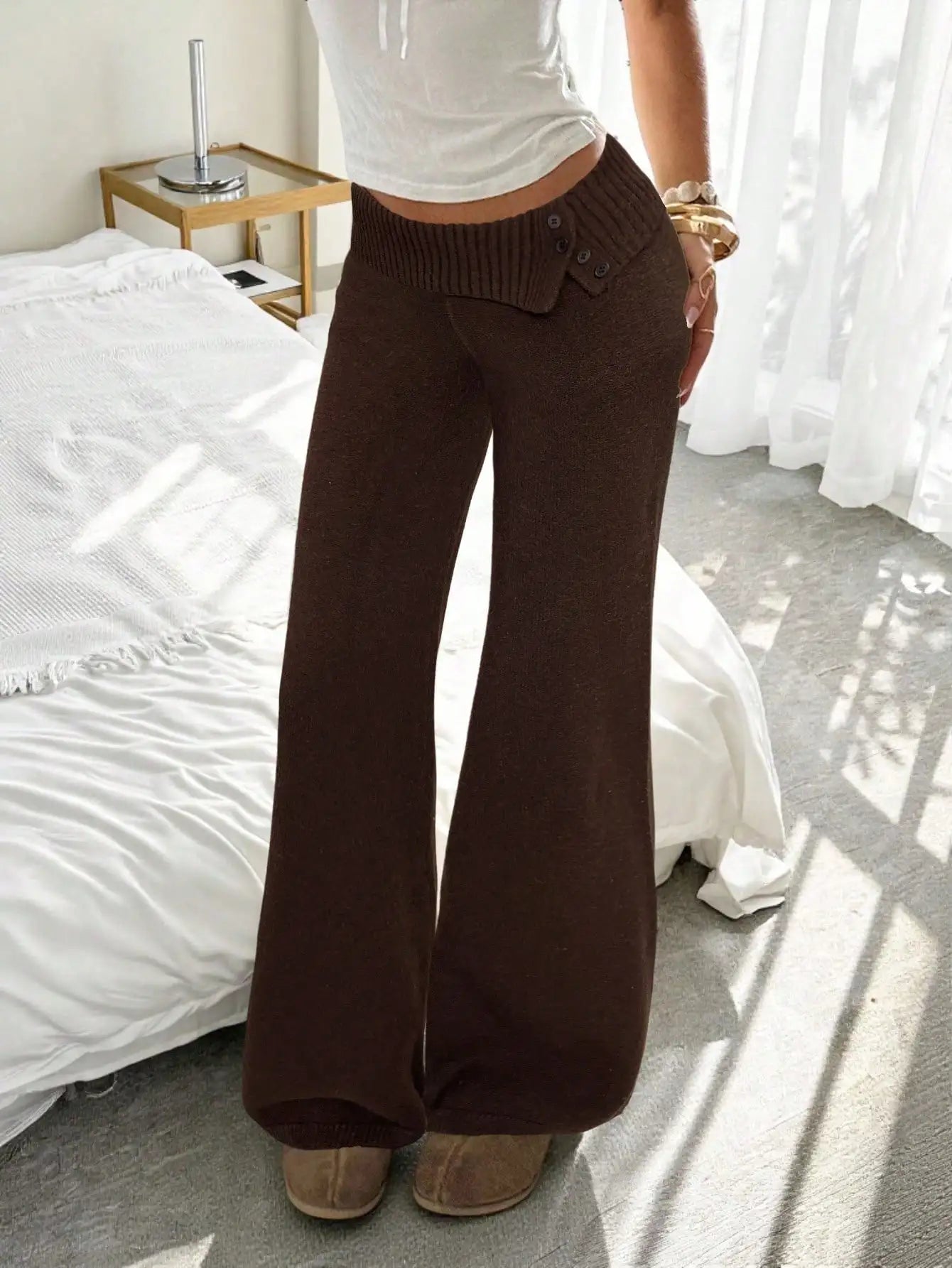 White Knit Flared Pants