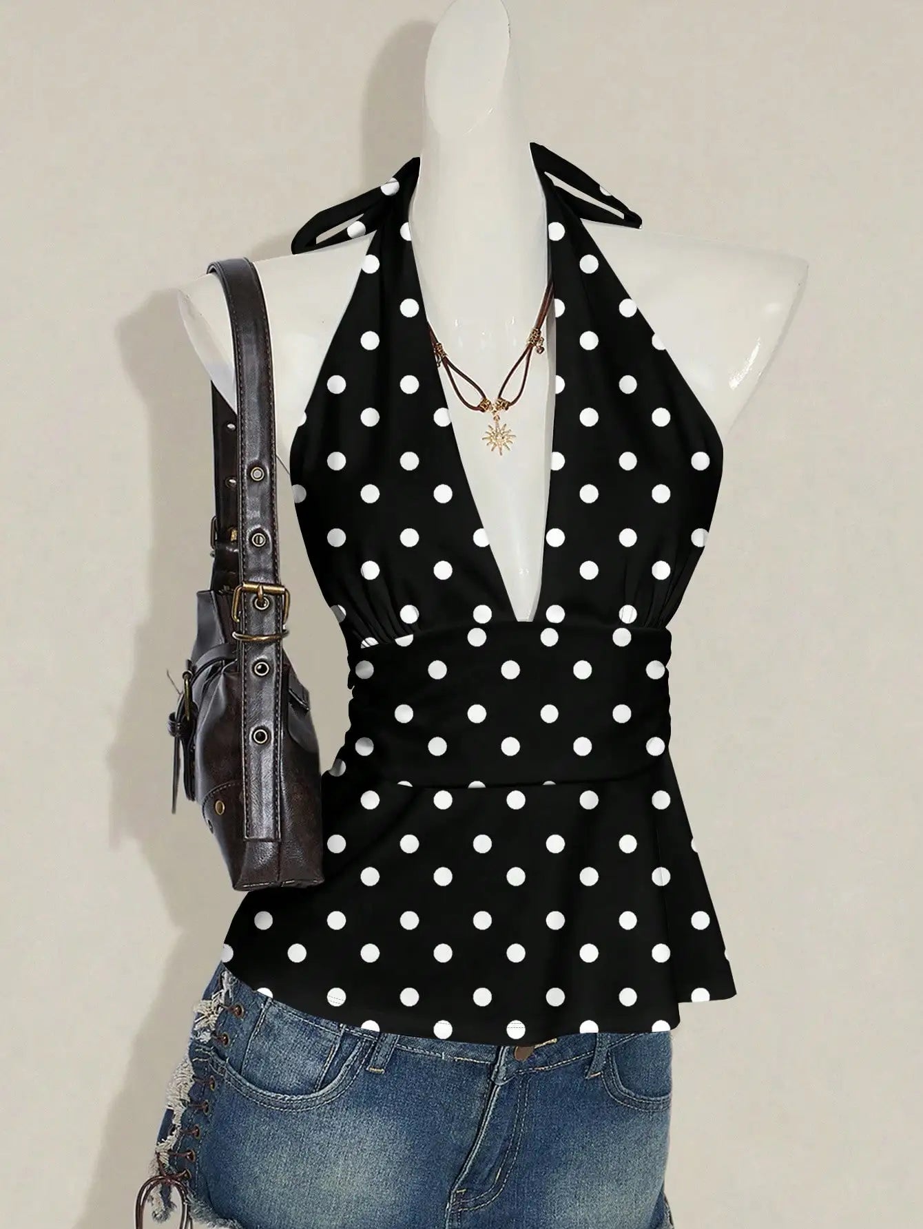 Polka Dot Halter Peplum Top