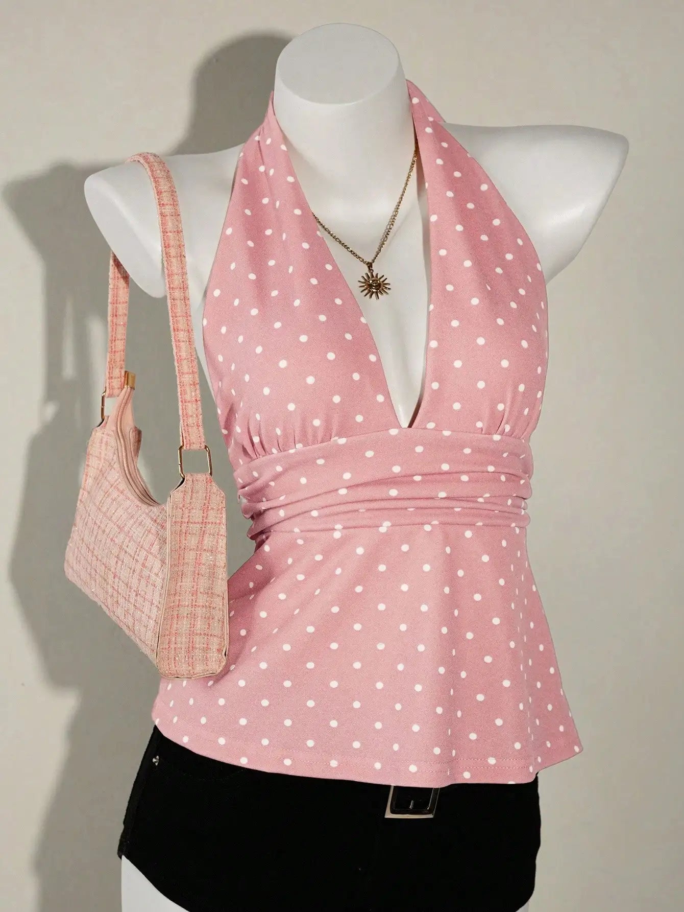 Polka Dot Halter Peplum Top