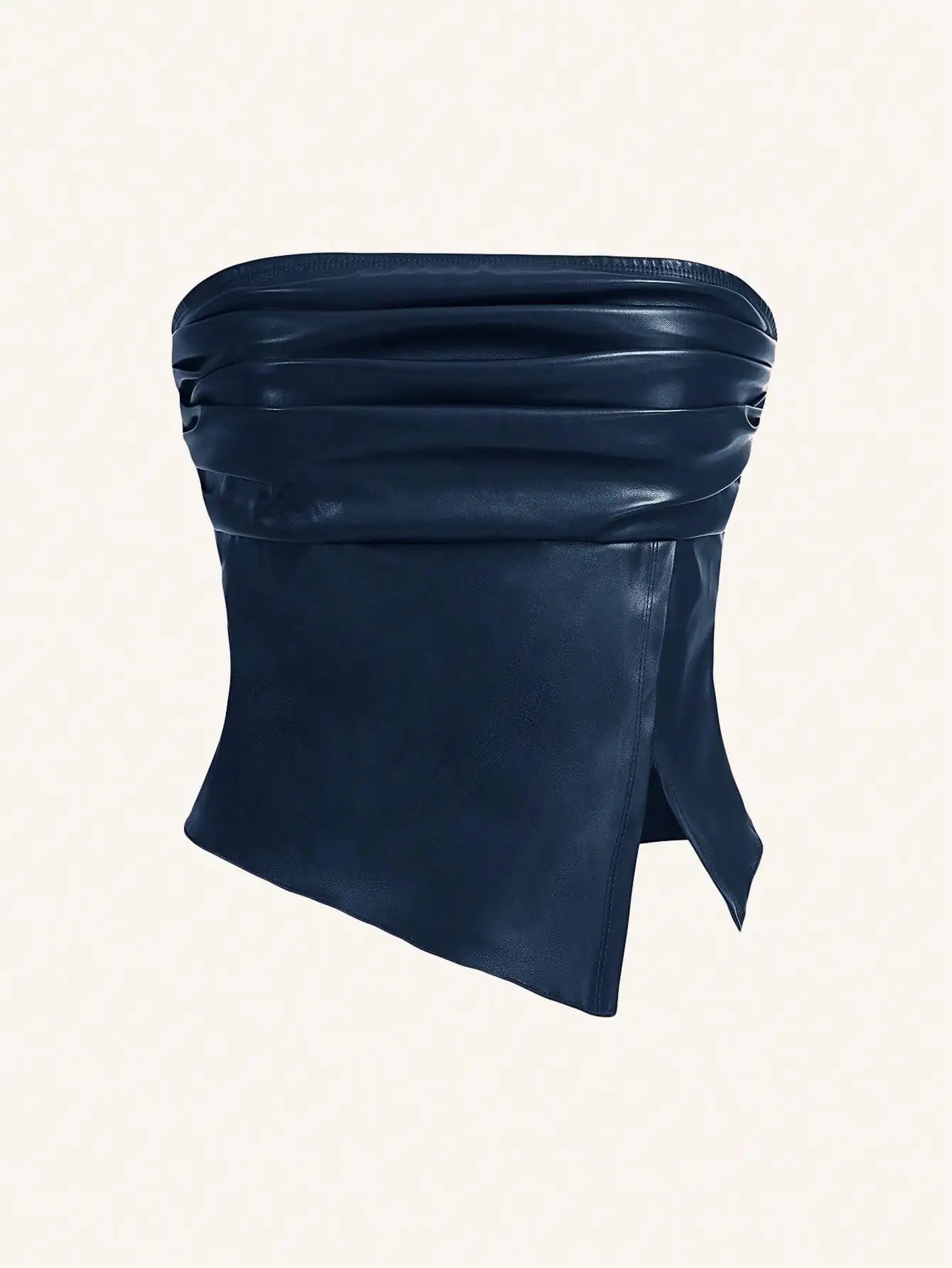 Leather Ruched Asymmetric Tube Top