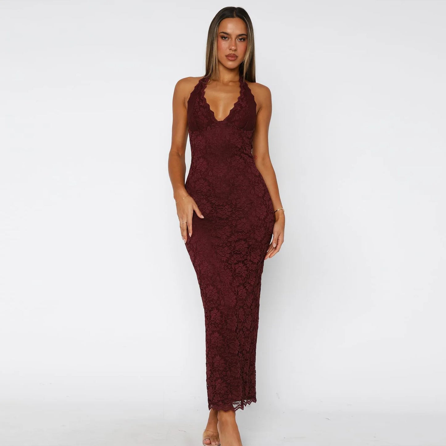 Black Lace Halter Maxi