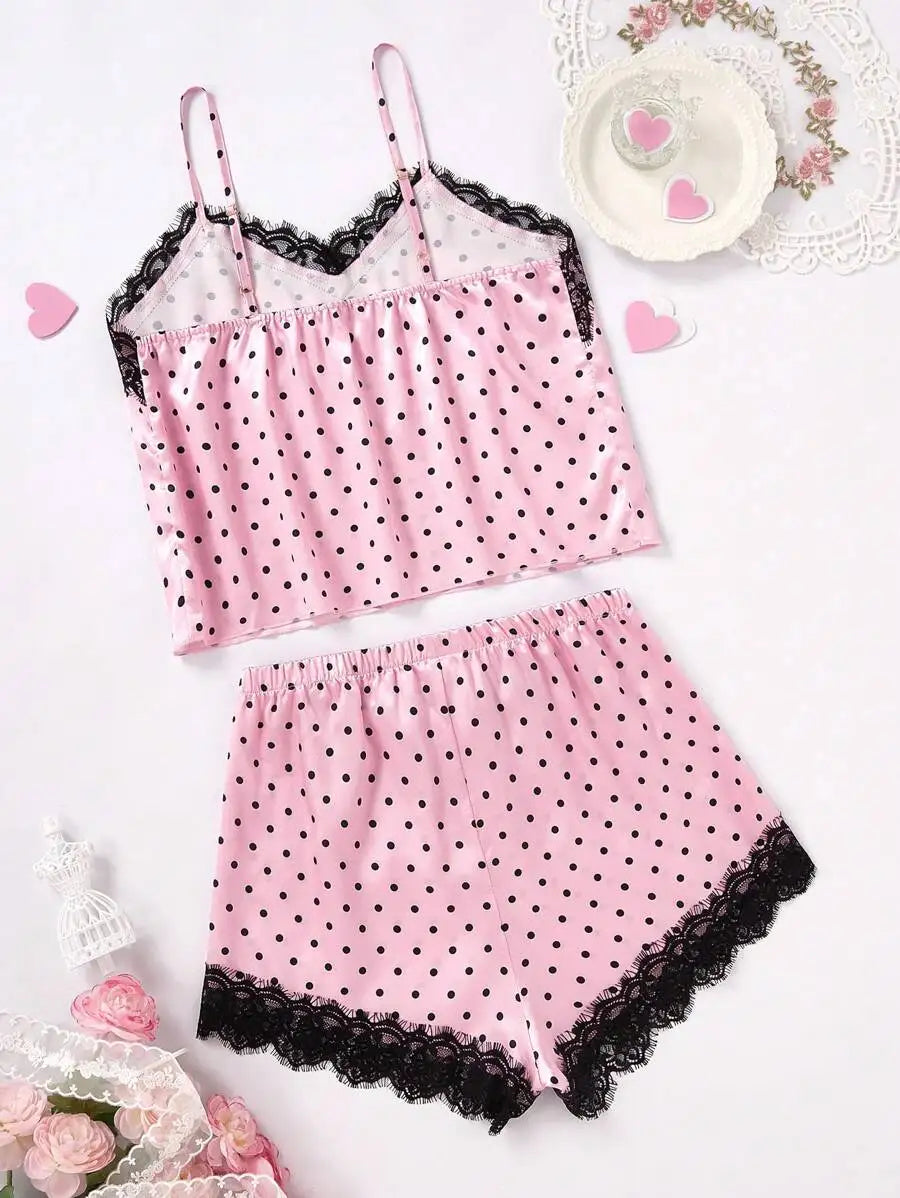 Polkadot Pajama Set Pink & Black