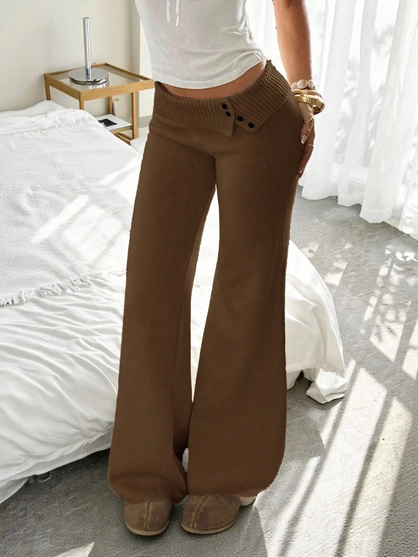 White Knit Flared Pants