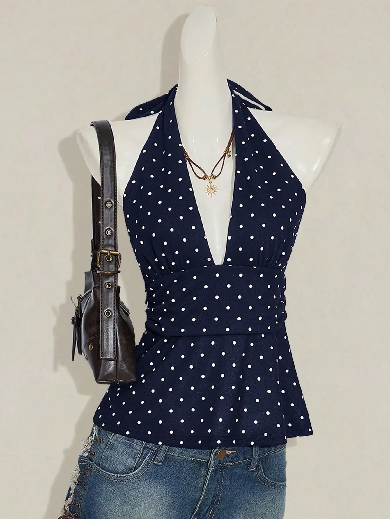 Polka Dot Halter Peplum Top