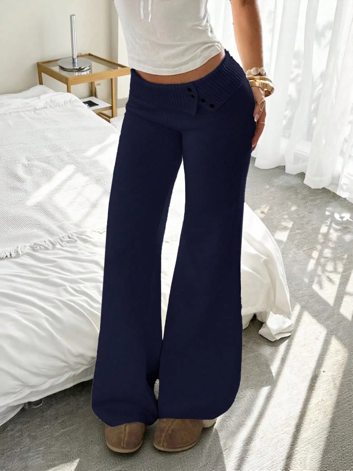 White Knit Flared Pants
