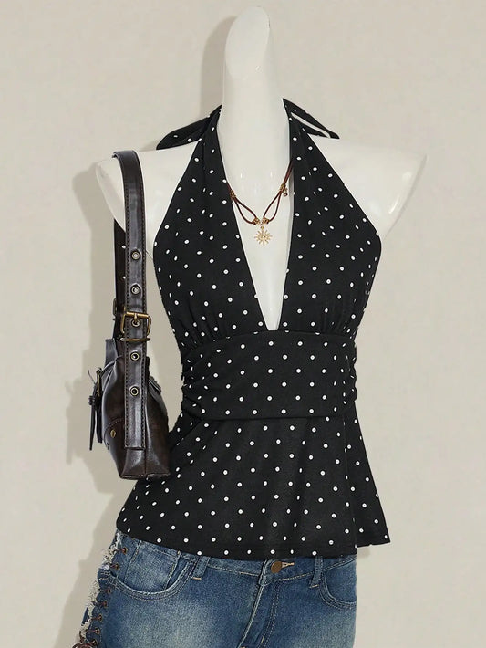 Polka Dot Halter Peplum Top