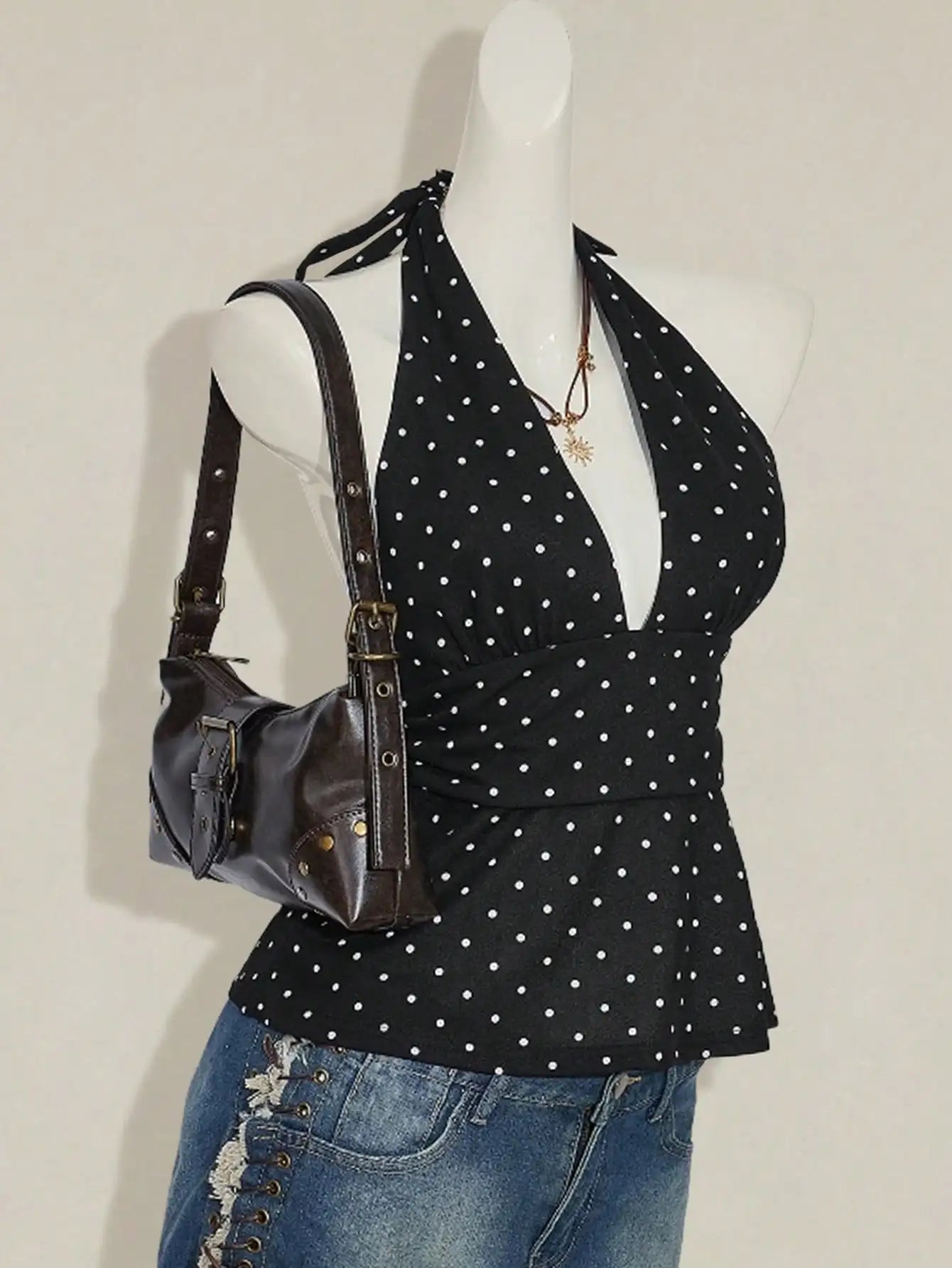 Polka Dot Halter Peplum Top