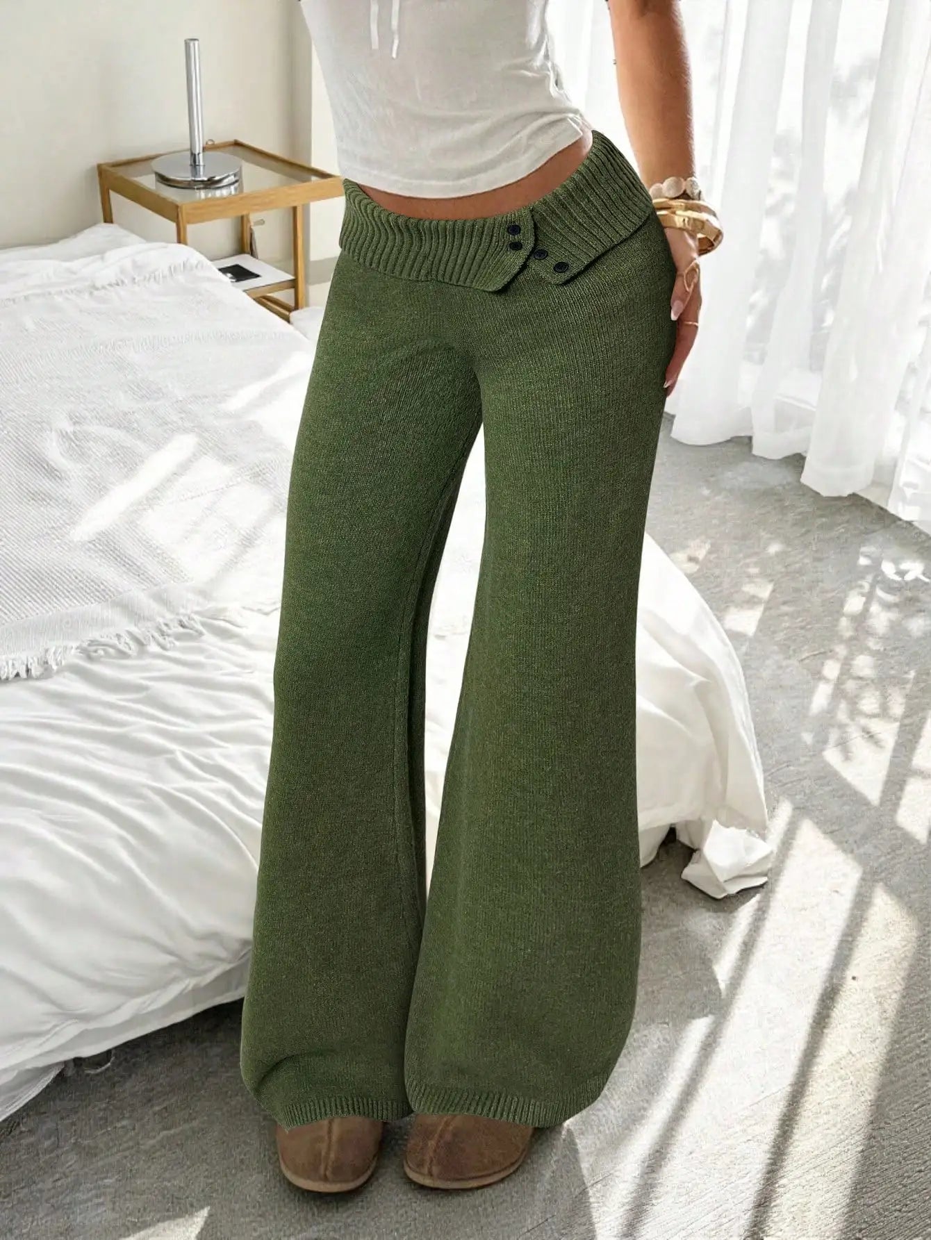 White Knit Flared Pants