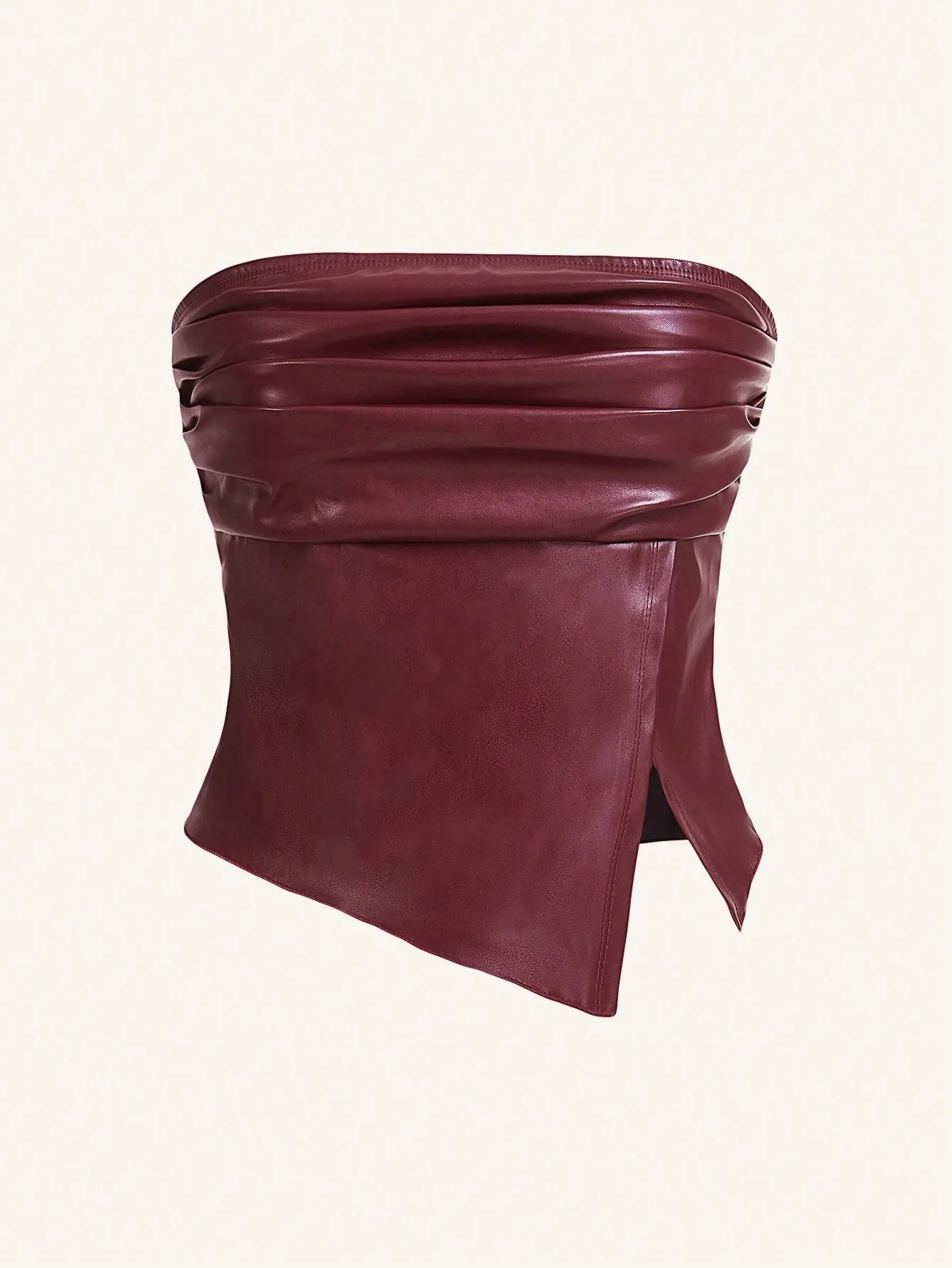 Leather Ruched Asymmetric Tube Top