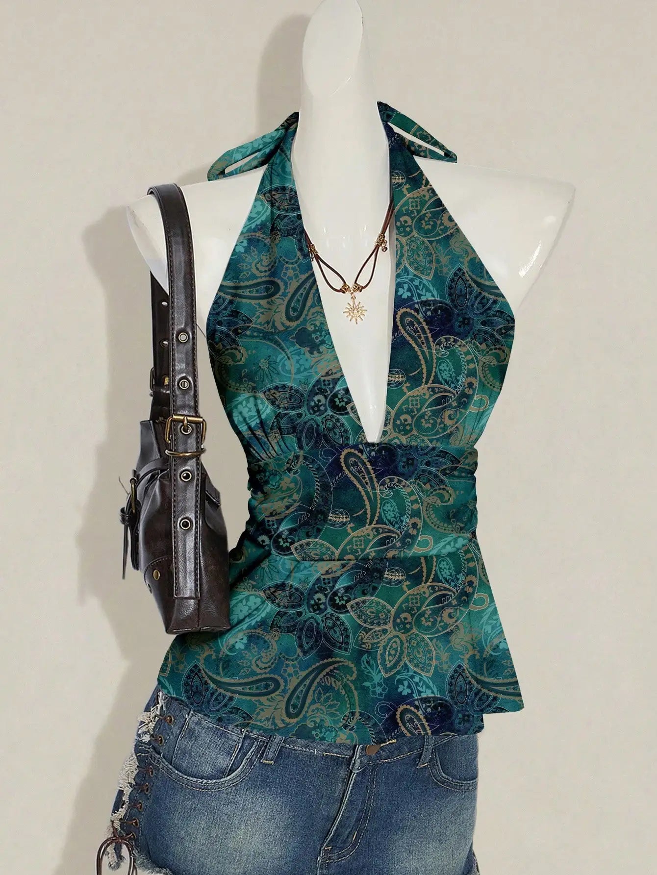 Polka Dot Halter Peplum Top