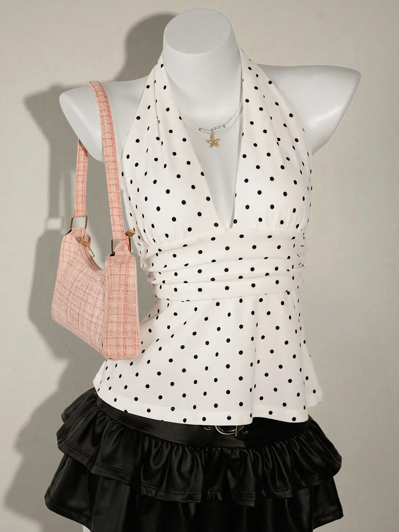 Polka Dot Halter Peplum Top