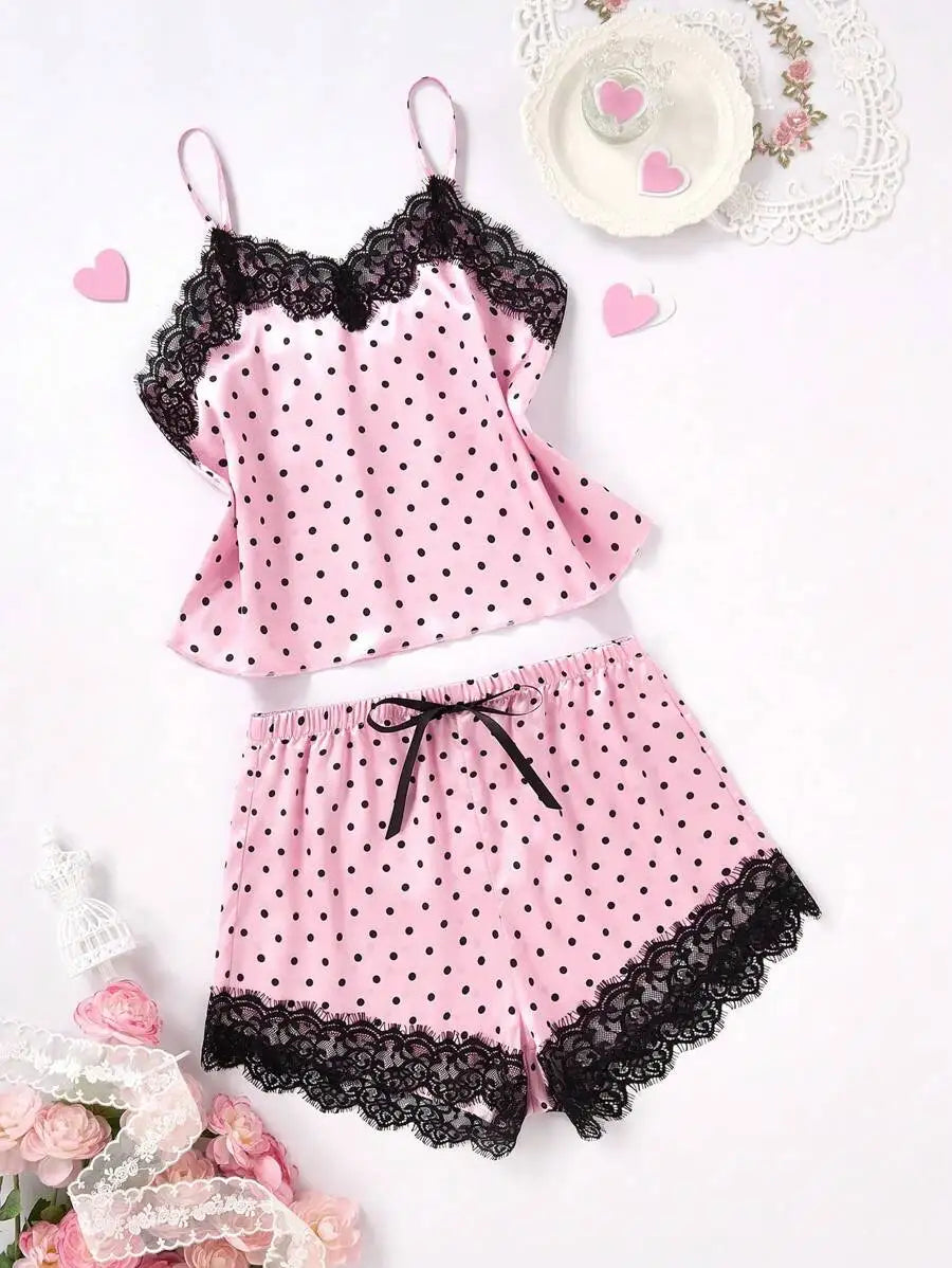 Polkadot Pajama Set Pink & Black