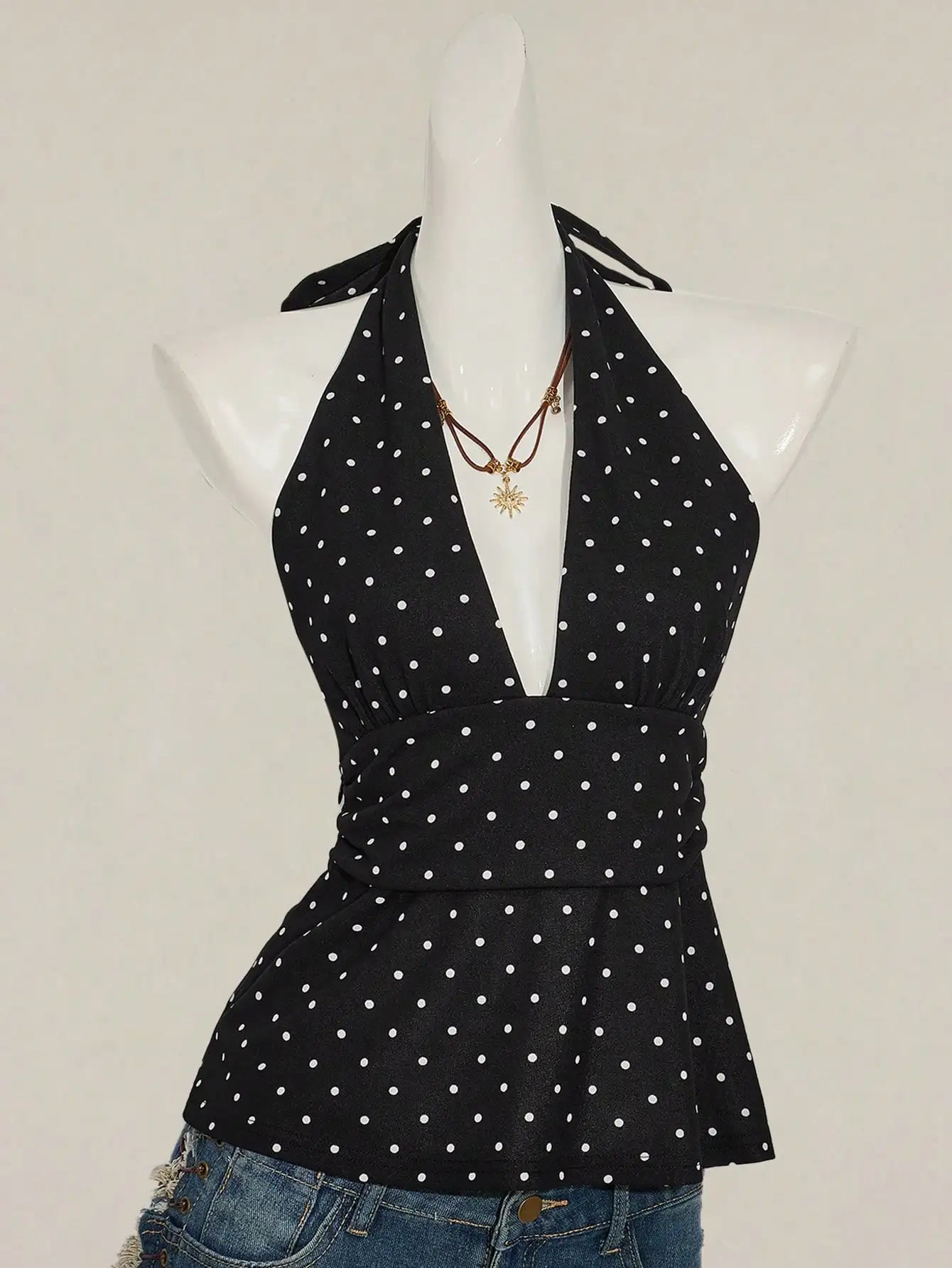 Polka Dot Halter Peplum Top